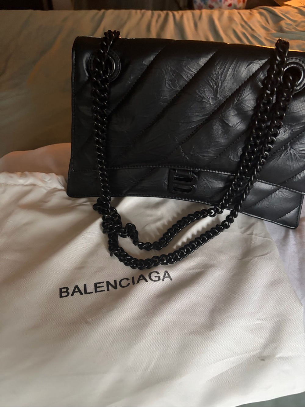 Balenciaga Black Quilted Chain-Trim Shoulder Bag